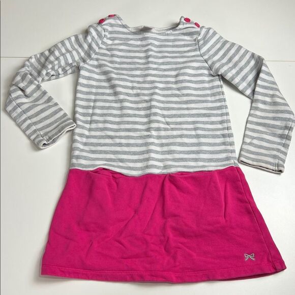 Gymboree Girls Size 8 Gray White Striped/Hot Pink Colorblock Long Sleeve Dress - Picture 1 of 4